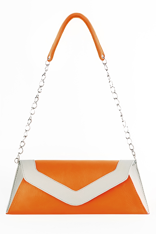 Apricot orange and off white women's dress clutch, for weddings, ceremonies, cocktails and parties. Top view - Florence KOOIJMAN